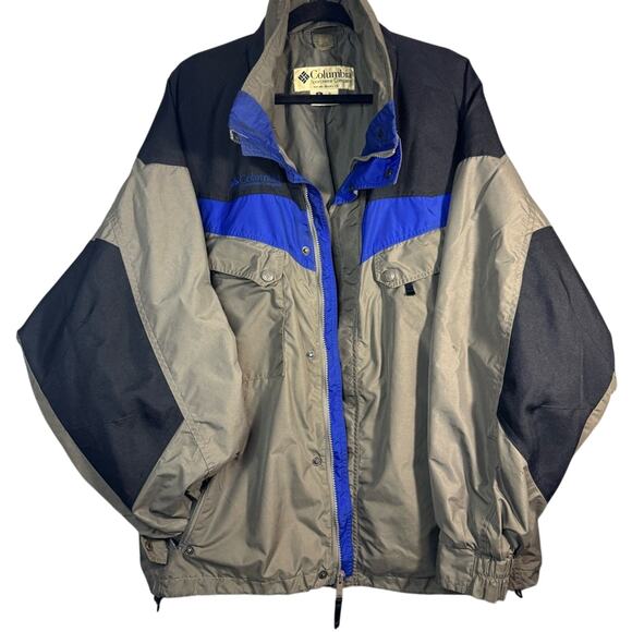 Thrashed XL Men Columbia Boulder Ridge Jacket 90s Gorpcore Tan Blue Black Y2K - Picture 1 of 7